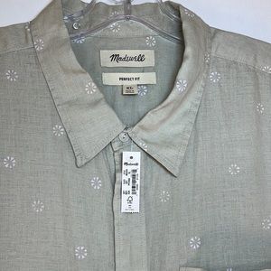 Madewell Perfect Fit  Short Sleeve Linen Button Down Shirt Mens Size XL NWT